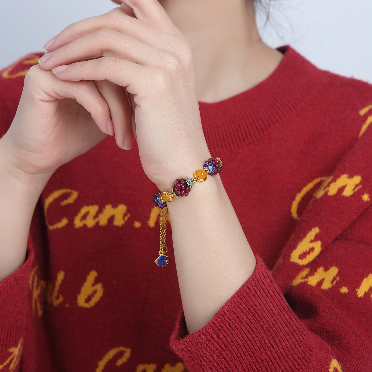 Natural Garnet Chalcedony Bracelet & Earrings Set - Passion, Joy, Beauty